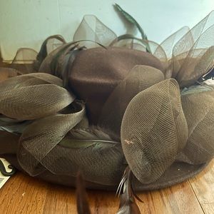 Chocolate Brown Feathered Hat